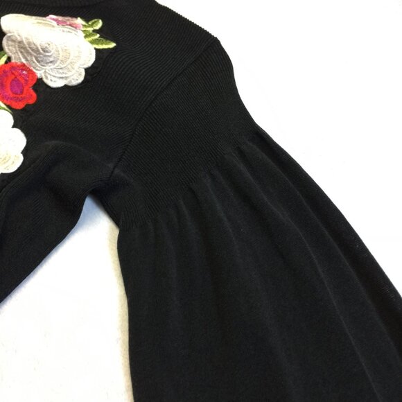 Magaschoni Sweater XL Womans Black Silk Blend Floral Embroidered Balloon Sleeve - Picture 16 of 16